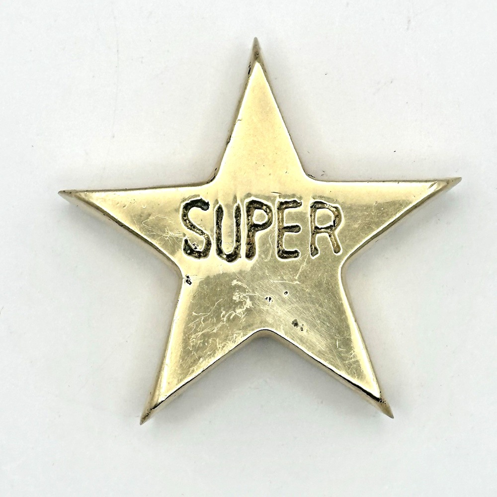 Vintage Brass SUPER Star Paperweight 3.5" Made in Taiwan 13.2 Oz Desk Decor